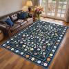 Garvee Washable Floral Rug 9x12ft Non Slip Living Room Rug, Area Rugs Vintage Distressed Soft Carpet for Bedroom, Dinning Room, Home Office(Blue)