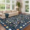 Garvee Washable Floral Rug 9x12ft Non Slip Living Room Rug, Area Rugs Vintage Distressed Soft Carpet for Bedroom, Dinning Room, Home Office(Blue)