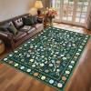 Garvee Washable Floral Rug 9x12ft Non Slip Living Room Rug, Area Rugs Vintage Distressed Soft Carpet for Bedroom, Dinning Room, Home Office(Green)