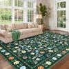 Garvee Washable Floral Rug 9x12ft Non Slip Living Room Rug, Area Rugs Vintage Distressed Soft Carpet for Bedroom, Dinning Room, Home Office(Green)
