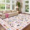 Garvee Washable Floral Rug 9x12ft Non Slip Living Room Rug, Area Rugs Vintage Distressed Soft Carpet for Bedroom, Dinning Room, Home Office(Light Pink)