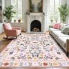 Garvee Washable Floral Rug 9x12ft Non Slip Living Room Rug, Area Rugs Vintage Distressed Soft Carpet for Bedroom, Dinning Room, Home Office(Light Pink)