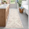 Garvee Washable Rug 8×10 Vintage Area Rug for Living Room Non Slip Boho Medal Throw Rugs Non Shedding Farmhouse Distressed Carpet Foldable Thin Retro Rug for Office Kid Nursery Playroom Blue Brown(Pink)