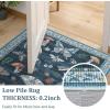 Garvee Washable Rug 8×10 Vintage Area Rug for Living Room Non Slip Boho Medal Throw Rugs Non Shedding Farmhouse Distressed Carpet Foldable Thin Retro Rug for Office Kid Nursery Playroom Blue Brown(Butterfly | Blue)