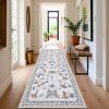 Garvee Washable Rug 8×10 Vintage Area Rug for Living Room Non Slip Boho Medal Throw Rugs Non Shedding Farmhouse Distressed Carpet Foldable Thin Retro Rug for Office Kid Nursery Playroom Blue Brown(Butterfly | Beige)