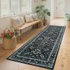 Garvee Washable Rug 8×10 Vintage Area Rug for Living Room Non Slip Boho Medal Throw Rugs Non Shedding Farmhouse Distressed Carpet Foldable Thin Retro Rug for Office Kid Nursery Playroom Blue Brown(Floral | Black/Multi)