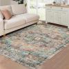 Garvee Washable Rug 8×10 Vintage Area Rug for Living Room Non Slip Boho Medal Throw Rugs Non Shedding Farmhouse Distressed Carpet Foldable Thin Retro Rug for Office Kid Nursery Playroom Blue Brown(Green Brown)