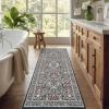 Garvee Washable Rug 8×10 Vintage Area Rug for Living Room Non Slip Boho Medal Throw Rugs Non Shedding Farmhouse Distressed Carpet Foldable Thin Retro Rug for Office Kid Nursery Playroom Blue Brown(Boho Floral | Black)