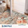 Garvee Washable Rug 8×10 Vintage Area Rug for Living Room Non Slip Boho Medal Throw Rugs Non Shedding Farmhouse Distressed Carpet Foldable Thin Retro Rug for Office Kid Nursery Playroom Blue Brown(Brick Red)