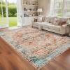 Garvee Washable Rug 8×10 Vintage Area Rug for Living Room Non Slip Boho Medal Throw Rugs Non Shedding Farmhouse Distressed Carpet Foldable Thin Retro Rug for Office Kid Nursery Playroom Blue Brown(Brick Red)