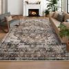 Garvee Washable Rug 8×10 Vintage Area Rug for Living Room Non Slip Boho Medal Throw Rugs Non Shedding Farmhouse Distressed Carpet Foldable Thin Retro Rug for Office Kid Nursery Playroom Blue Brown(Brown)