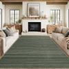 Garvee Washable Striped Rug 10×13, Large Area Rug for Living Room, Bedroom, or Dining Room, Soft Low-Pile Striped Carpet, Non-Slip, Easy to Clean, Neutral Color for Home Decor (Green)