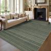 Garvee Washable Striped Rug 10×13, Large Area Rug for Living Room, Bedroom, or Dining Room, Soft Low-Pile Striped Carpet, Non-Slip, Easy to Clean, Neutral Color for Home Decor (Green)