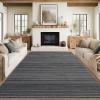 Garvee Washable Striped Rug 9×12, Large Soft Area Rug for Living Room Bedroom, Striped Carpet with Low Pile, Non-Slip Backing, Easy to Clean Contemporary Floor Rug for Home Decor (Black)