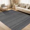 Garvee Washable Striped Rug 9×12, Large Soft Area Rug for Living Room Bedroom, Striped Carpet with Low Pile, Non-Slip Backing, Easy to Clean Contemporary Floor Rug for Home Decor (Black)