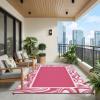 Outdoor Rug 5×8 Modern Bordered Patio Rug Foldable Plastic Straw Rugs Waterproof Abstract Reversible Large Outdoor Carpet for Patio, RV, Deck, Balcony, Backyard, Picnic, Beach, Clover,Black(Blush White)
