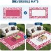 Outdoor Rug 5×8 Modern Bordered Patio Rug Foldable Plastic Straw Rugs Waterproof Abstract Reversible Large Outdoor Carpet for Patio, RV, Deck, Balcony, Backyard, Picnic, Beach, Clover,Black(Blush White)