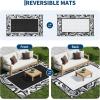 Outdoor Rug 5×8 Modern Bordered Patio Rug Foldable Plastic Straw Rugs Waterproof Abstract Reversible Large Outdoor Carpet for Patio, RV, Deck, Balcony, Backyard, Picnic, Beach, Clover,Black(Black White)