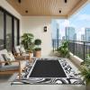 Outdoor Rug 5×8 Modern Bordered Patio Rug Foldable Plastic Straw Rugs Waterproof Abstract Reversible Large Outdoor Carpet for Patio, RV, Deck, Balcony, Backyard, Picnic, Beach, Clover,Black(Black White)