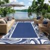 Outdoor Rug 5×8 Modern Bordered Patio Rug Foldable Plastic Straw Rugs Waterproof Abstract Reversible Large Outdoor Carpet for Patio, RV, Deck, Balcony, Backyard, Picnic, Beach, Clover,Black(Navy White)