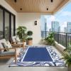 Outdoor Rug 5×8 Modern Bordered Patio Rug Foldable Plastic Straw Rugs Waterproof Abstract Reversible Large Outdoor Carpet for Patio, RV, Deck, Balcony, Backyard, Picnic, Beach, Clover,Black(Navy White)
