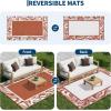 Outdoor Rug 5×8 Modern Bordered Patio Rug Foldable Plastic Straw Rugs Waterproof Abstract Reversible Large Outdoor Carpet for Patio, RV, Deck, Balcony, Backyard, Picnic, Beach, Clover,Black(Terracotta White)