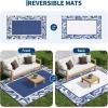 Outdoor Rug 5×8 Modern Bordered Patio Rug Foldable Plastic Straw Rugs Waterproof Abstract Reversible Large Outdoor Carpet for Patio, RV, Deck, Balcony, Backyard, Picnic, Beach, Clover,Black(Navy White)