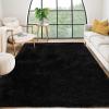 Garvee 10×13 Large Fluffy Living Room Area Rug Soft Plush Bedroom Throw Carpet Modern Solid Color Shaggy Rug Non Slip Non Shedding Fuzzy Faux Fur Area Rug for Nursery Home Decor, Black