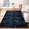 Garvee 10×13 Large Fluffy Living Room Area Rug Soft Plush Bedroom Throw Carpet Modern Solid Color Shaggy Rug Non Slip Non Shedding Fuzzy Faux Fur Area Rug for Nursery Home Decor, Navy