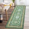 Garvee 2×6 Kitchen Runner Rug Machine Washable Area Rugs Vintage Distressed Door Mats with Non Slip Backing Non Shedding Low Pile Floor Cover Stain Resistant Carpet for Entryway Hallway, Red Brown(Floral|green)
