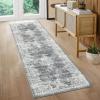 Garvee 2×6 Kitchen Runner Rug Machine Washable Area Rugs Vintage Distressed Door Mats with Non Slip Backing Non Shedding Low Pile Floor Cover Stain Resistant Carpet for Entryway Hallway, Red Brown(Bordered|grey)
