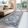 Garvee 2×6 Washable Vintage Runner Rug for Entryway Kitchen Soft Non Slip Thin Carpet Traditional Floral Print Floor Cover Distressed Accent Throw Rug for Hallway Bathroom Bedroom, Brown(Blue)