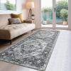 Garvee 2×6 Washable Vintage Runner Rug for Entryway Kitchen Soft Non Slip Thin Carpet Traditional Floral Print Floor Cover Distressed Accent Throw Rug for Hallway Bathroom Bedroom, Brown(Grey)