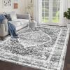 Garvee 4×6 Area Rug – Washable Rugs for Living Room, No Pile Boho Carpet for Entryway, Bedroom, Dinning Room, Vintage Carpet Print, Distressed Non-Slip. Gray(Grey)