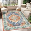 Garvee 4×6 Area Rug – Washable Rugs for Living Room, No Pile Boho Carpet for Entryway, Bedroom, Dinning Room, Vintage Carpet Print, Distressed Non-Slip. Gray(Red)
