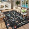Garvee 5×7 Area Rug Washable Floral Peacock Rugs for Living Room Bedroom, Low Pile Non Slip Nursery Rugs for Girls Room Playroom, Vintage Home Decor Thin Carpet for Dining Room, Green(Black)