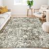 Garvee 5×7 ft Boho Distressed Floral Area Rug, Non-Slip Indoor Washable Rug, Stain Resistant Print Low Pile Carpet for Living Room/Bedroom/Kitchen/Dining Room/Kids Room/Nursery(Camel Green)(Green)