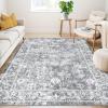 Garvee 5×7 ft Boho Distressed Floral Area Rug, Non-Slip Indoor Washable Rug, Stain Resistant Print Low Pile Carpet for Living Room/Bedroom/Kitchen/Dining Room/Kids Room/Nursery(Camel Green)(Grey)