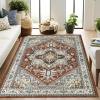 Garvee 5×7 ft Vintage Boho Washable Soft Area Rug, Low Pile Anti-Slip Stain Resistant Rugs, Floral Printed Distressed Large Soft Carpet, Non Shedding Rug for Bedroom Living Room Dining Room(Red)(Red)