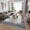Garvee 8×10 Area Rug Machine Washable Rug Modern Bordered Area Rug, Stain Resistant Non-Slip Accent Rug Minimalist Border Floor Cover Farmhouse Carpet Rug for Living Room Decor, Blue