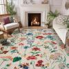 Garvee 8×10 Floral Area Rugs Washable, Non Slip Low Pile Boho Indoor Rug, Soft Vintage Carpet for Living Room, Bedroom, Dining Room, Light Green(Beige)
