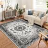 Garvee 8×10 ft Boho Vintage Area Rug, Machine Washable Gray Medallion Rug with Non-Slip Rubber Backing, Low Pile Soft Carpet for Living Room Bedroom Dining Room Kitchen, Pet Friendly(Gray)(Grey White)