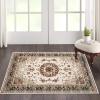 Garvee 8×10 ft Boho Vintage Area Rug, Machine Washable Gray Medallion Rug with Non-Slip Rubber Backing, Low Pile Soft Carpet for Living Room Bedroom Dining Room Kitchen, Pet Friendly(Gray)(Beige)
