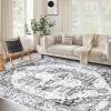 Garvee Oriental Washable Rugs Ultra-Thin Non-Slip Soft Vintage Throw Carpet for Bedroom, Living Room, Dining Room, and Office, Stain Resistant and Durable. Red(Grey)