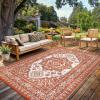 Garvee Outdoor Rugs 9×12 Waterproof Portable for Patio, Reversible Outdoor Plastic Straw Rug for Camping, RV Mat Modern Plaid Outdoor Rugs for Porch, Deck, Backyard, Balcony, Brick Red & White