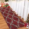 Garvee Red Christmas Runner Rug for Hallway 2×6 Non-Slip Kitchen Runner, Ultra-Soft Low Pile Scalloped Rug for Bedroom, Non-Shedding Thin Indoor Carpet for Laundry, Living Room(Christmas Sprigs-red)