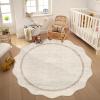 Garvee Scalloped Washable Round Rugs, Non-Slip Soft Round Rug 4ft Ultra-Thin, Small Boho Circle Carpet for Entryway Kitchen Bedroom Nursery Bathroom, Beige