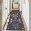 Garvee Washable Floral 5×7 Area Rugs for Living Room, Indoor Farmhouse Non Slip Girls Bedroom Rug, Ultra Soft Thin Large Carpet for Nursery Playroom, Stain Resistant Dining Room Rugs, Beige Pink(Floral|dark Blue)