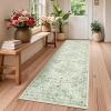 Garvee Washable Rug 8×10 Vintage Area Rug for Living Room Non Slip Boho Medal Throw Rugs Non Shedding Farmhouse Distressed Carpet Foldable Thin Retro Rug for Office Kid Nursery Playroom Blue Brown(Green)