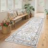 Garvee Washable Rug 8×10 Vintage Area Rug for Living Room Non Slip Boho Medal Throw Rugs Non Shedding Farmhouse Distressed Carpet Foldable Thin Retro Rug for Office Kid Nursery Playroom Blue Brown(Floral | Beige/Multi)